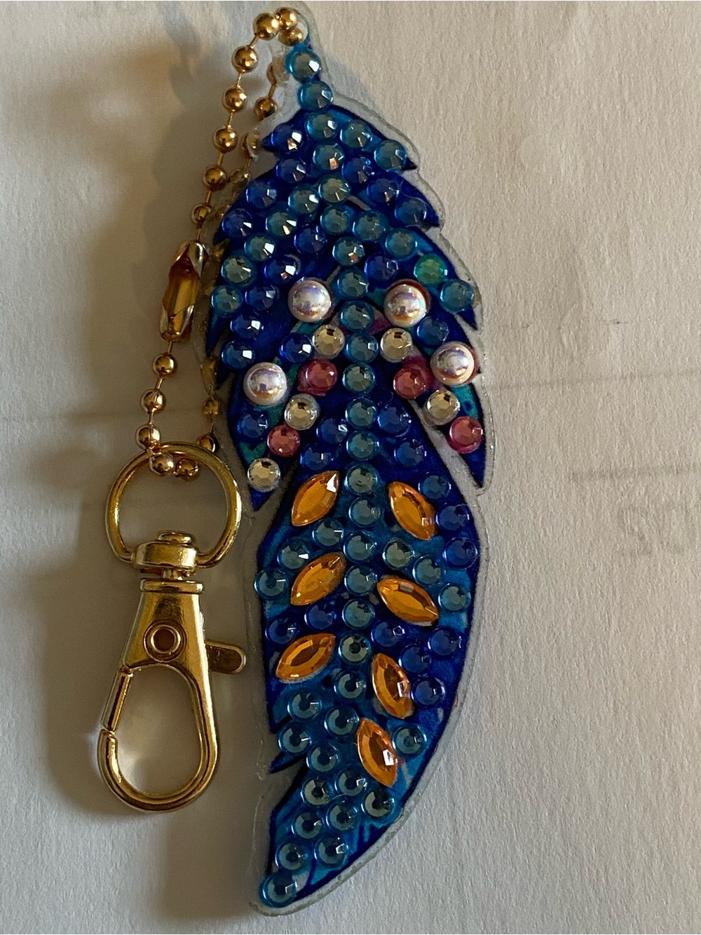 Handmade double sided diamond art feather keychain